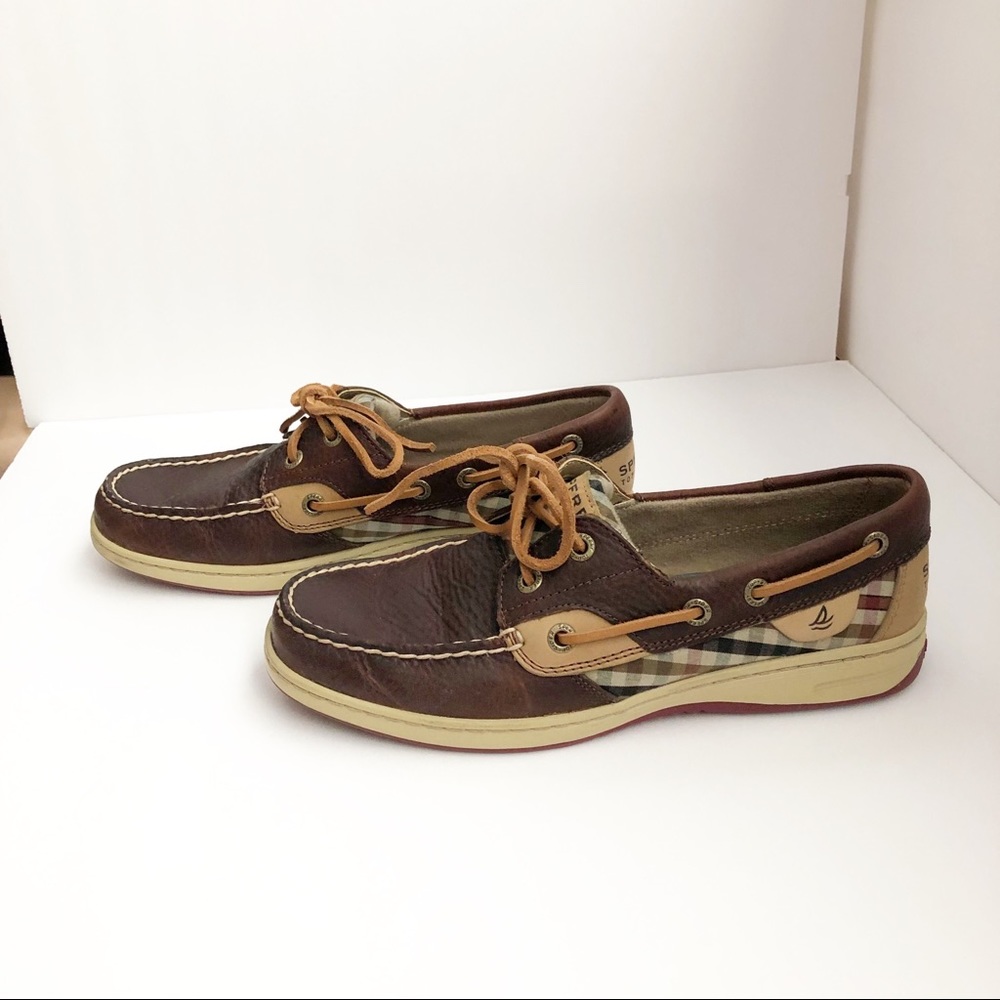 SPERRY TOP-SIDER BROWN/ PLAID SIZE 7 Leather upper
